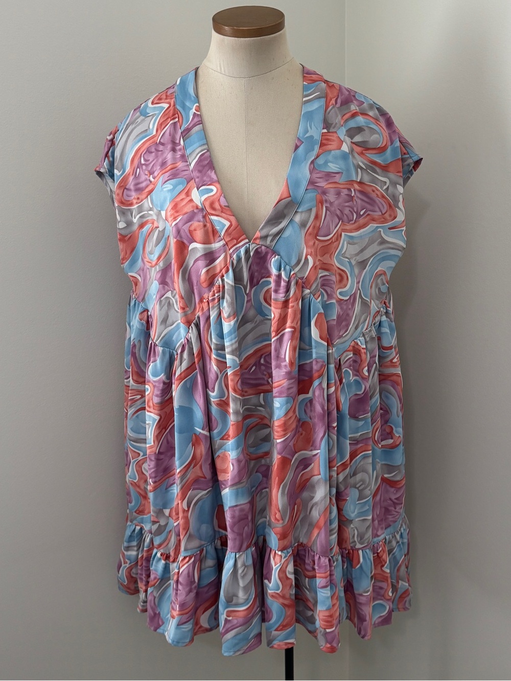Entro Small Pastel Swirls Small Oversized Babydoll Mini Dress